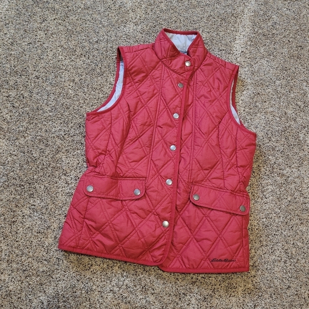 Eddie Bauer Womens Red Puffer Down Vest Size Small